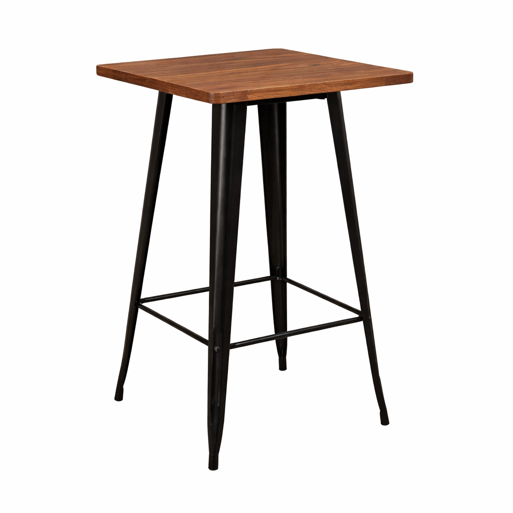 Mesa Bar tolix negra cubierta madera