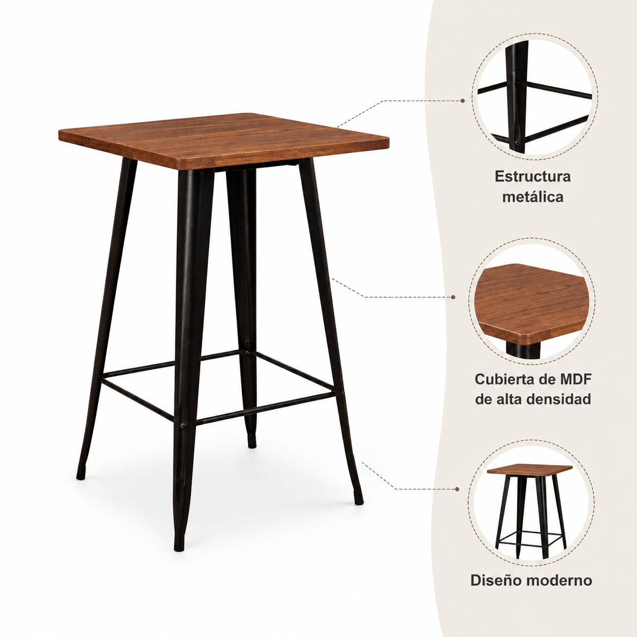 Mesa Bar tolix negra cubierta madera