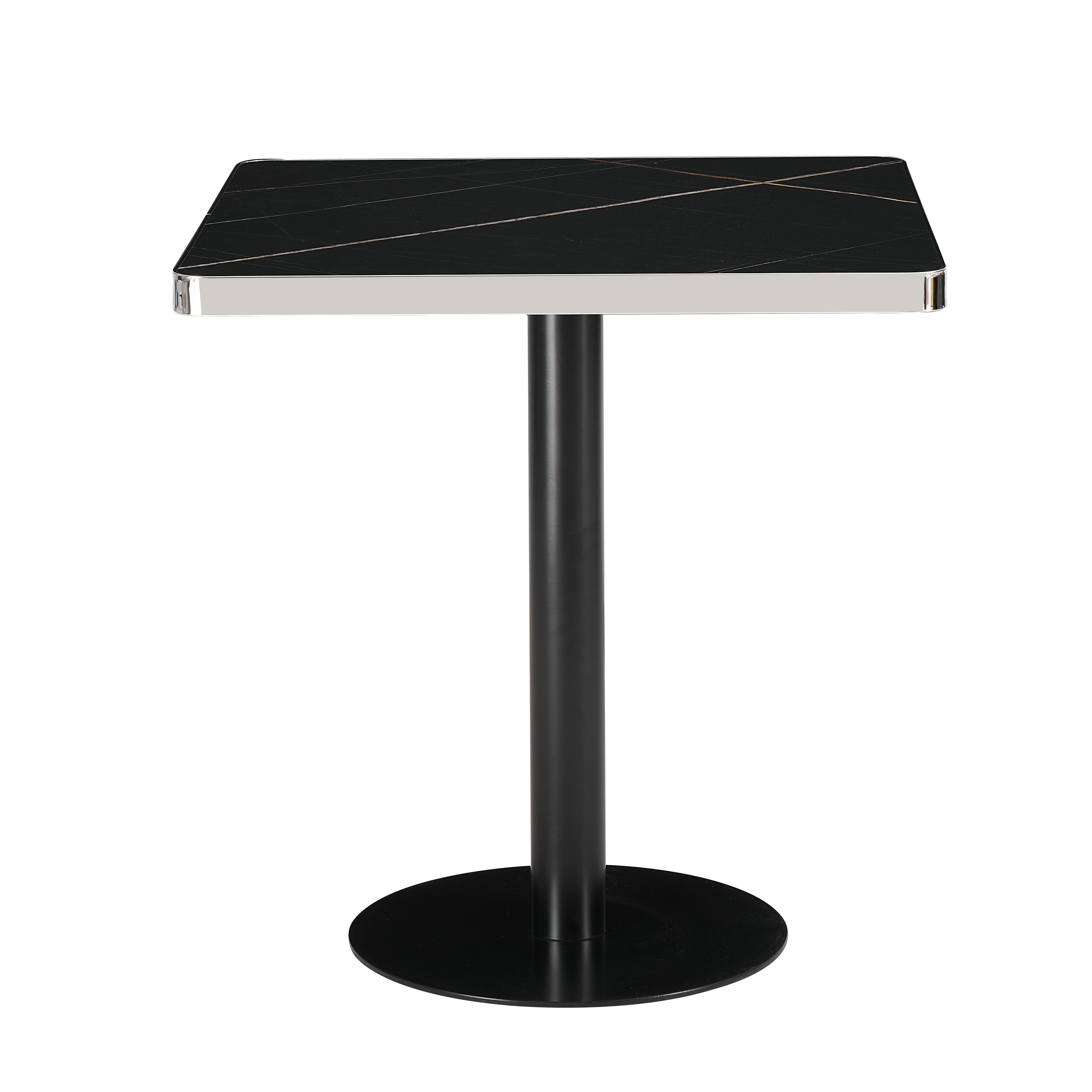 Mesa Parisina 70x70 Negra Ribete Plateado