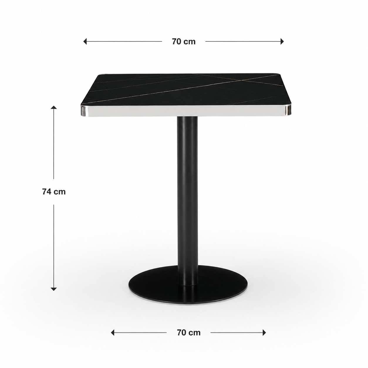 Mesa Parisina 70x70 Negra Ribete Plateado