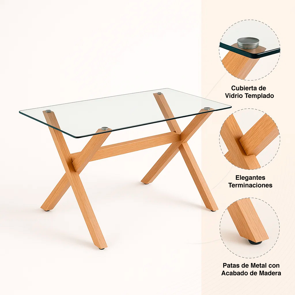 Mesa Rectangular 140x90 Cubierta Vidrio