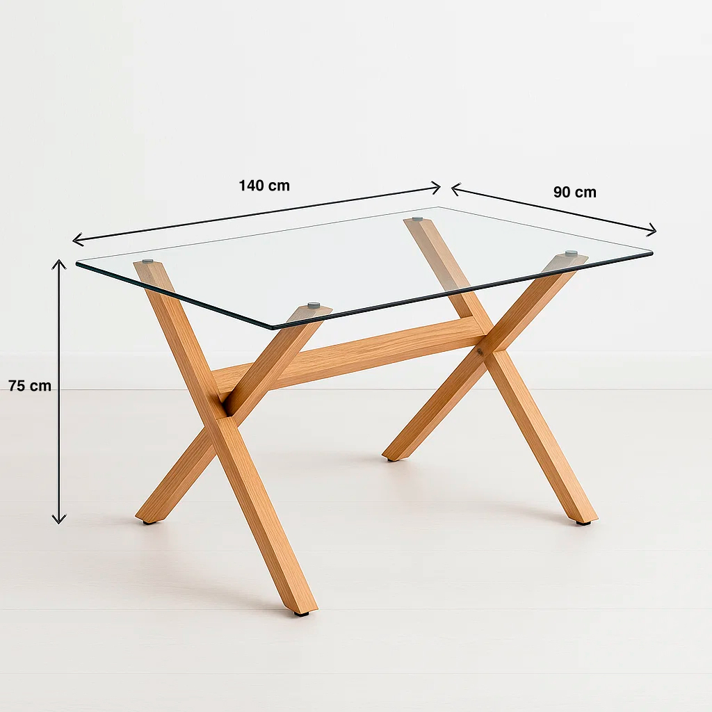Mesa Rectangular 140x90 Cubierta Vidrio