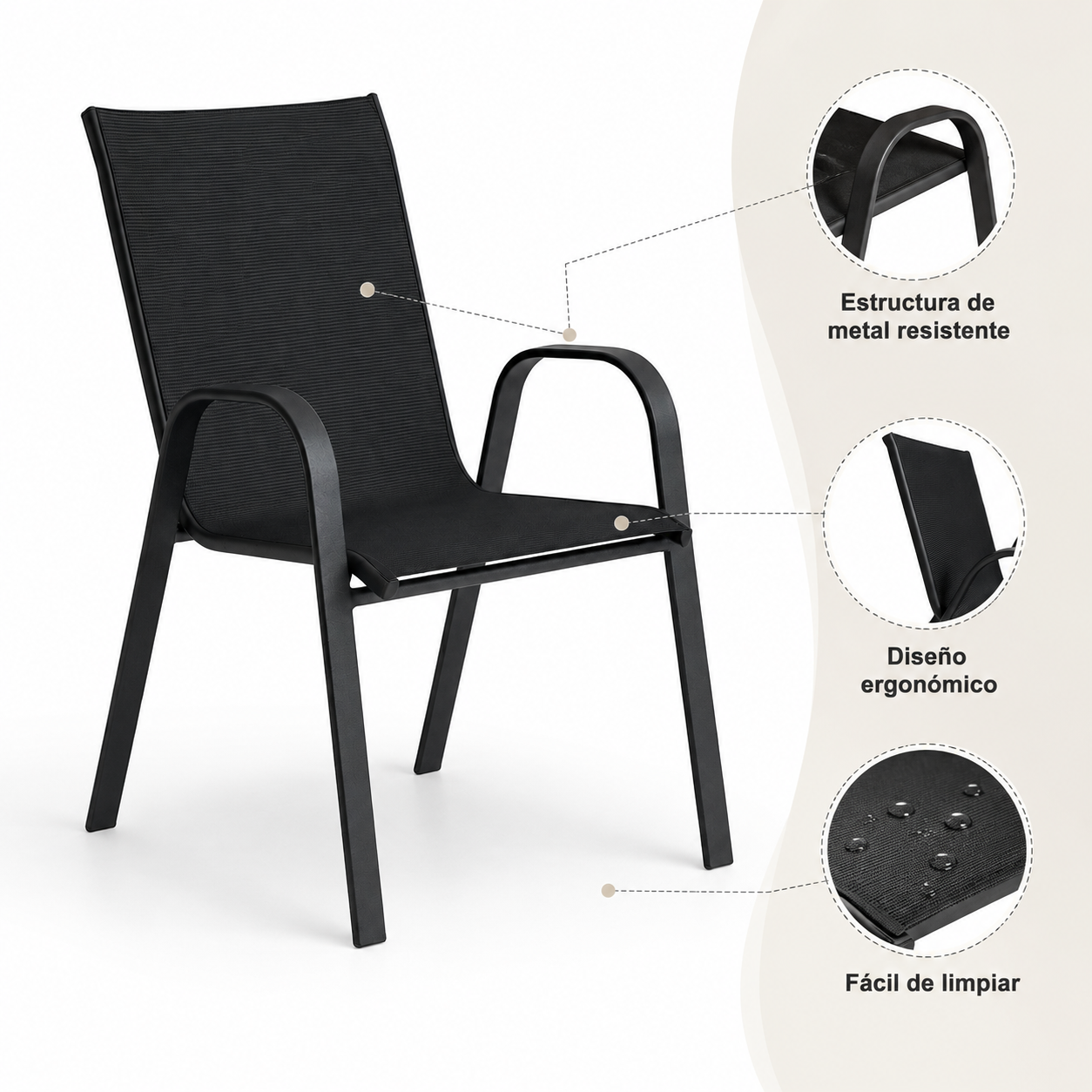 Silla de Terraza Asunción Negra