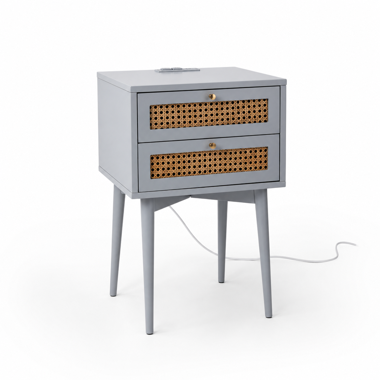 Velador Rattan 2 Cajones Gris