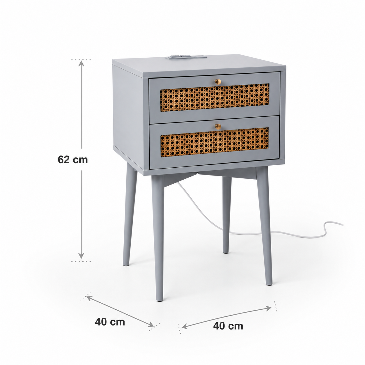 Velador Rattan 2 Cajones Gris