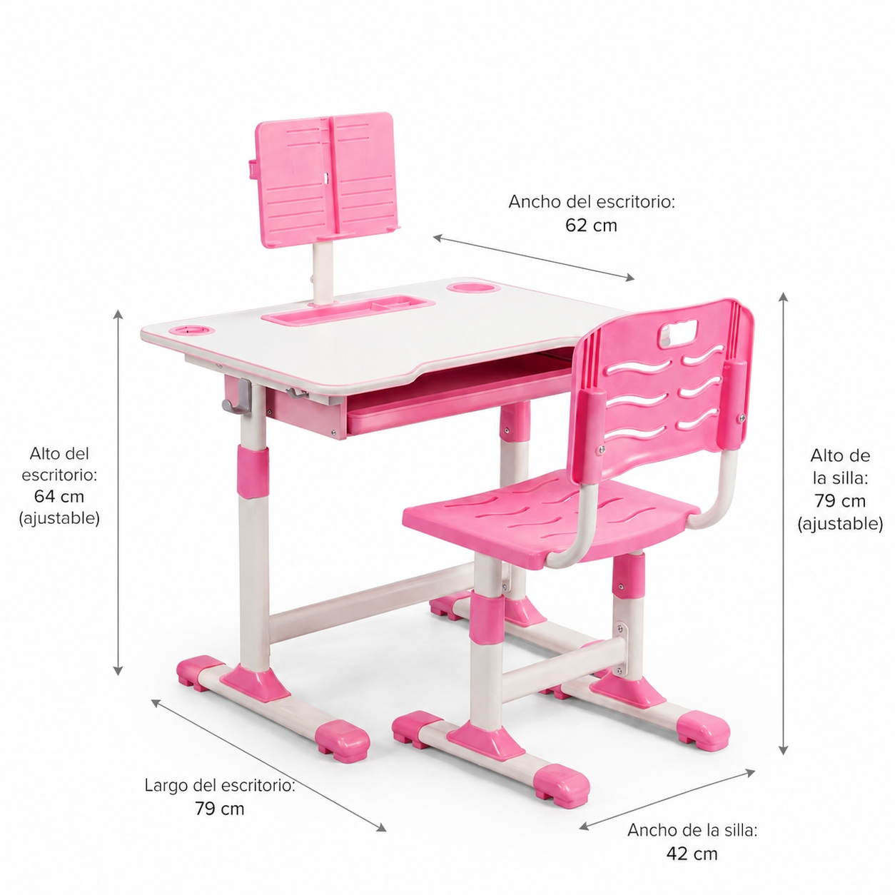 Escritorio + Silla Ergonomica para niños Rosado