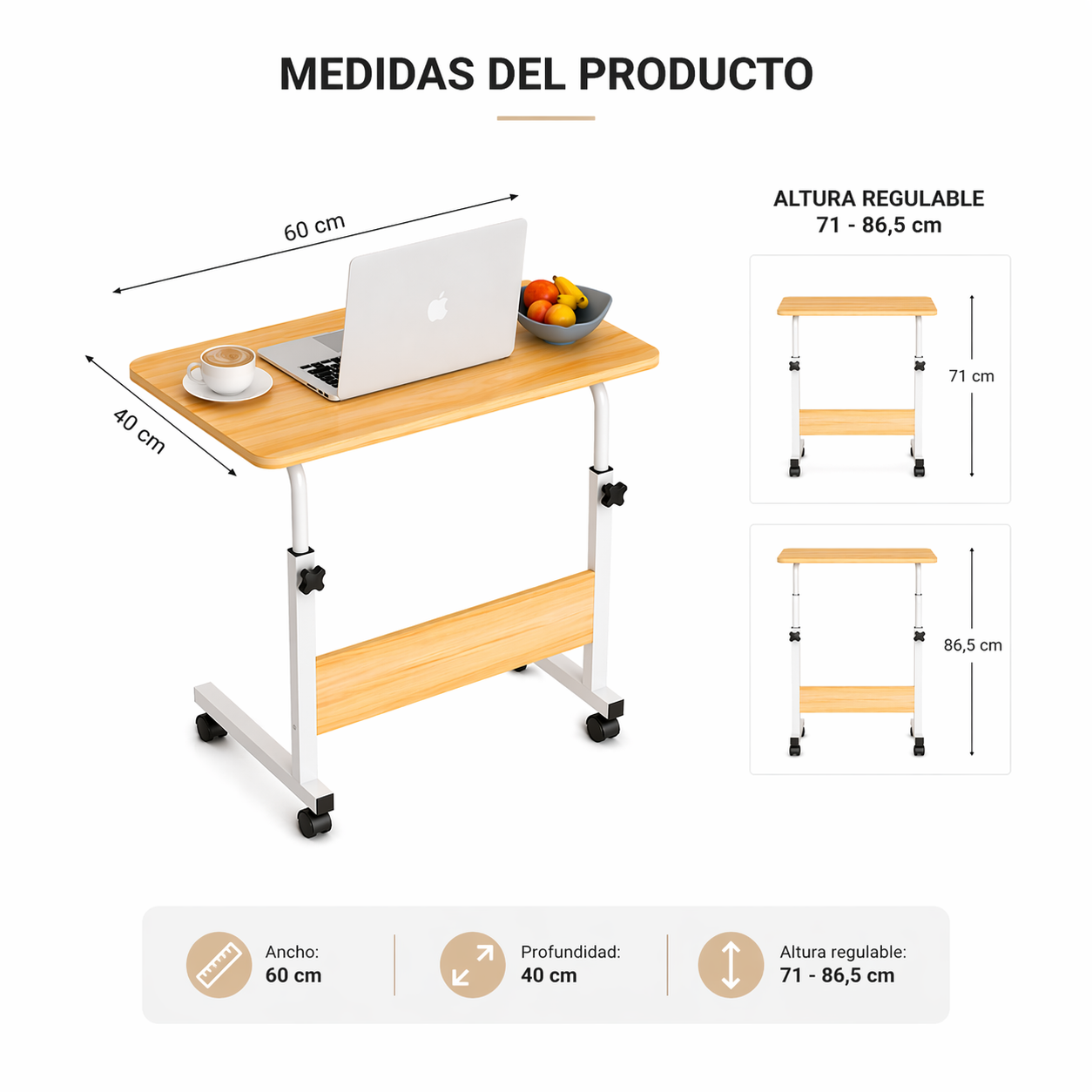Mesa ajustable para computador madera clara
