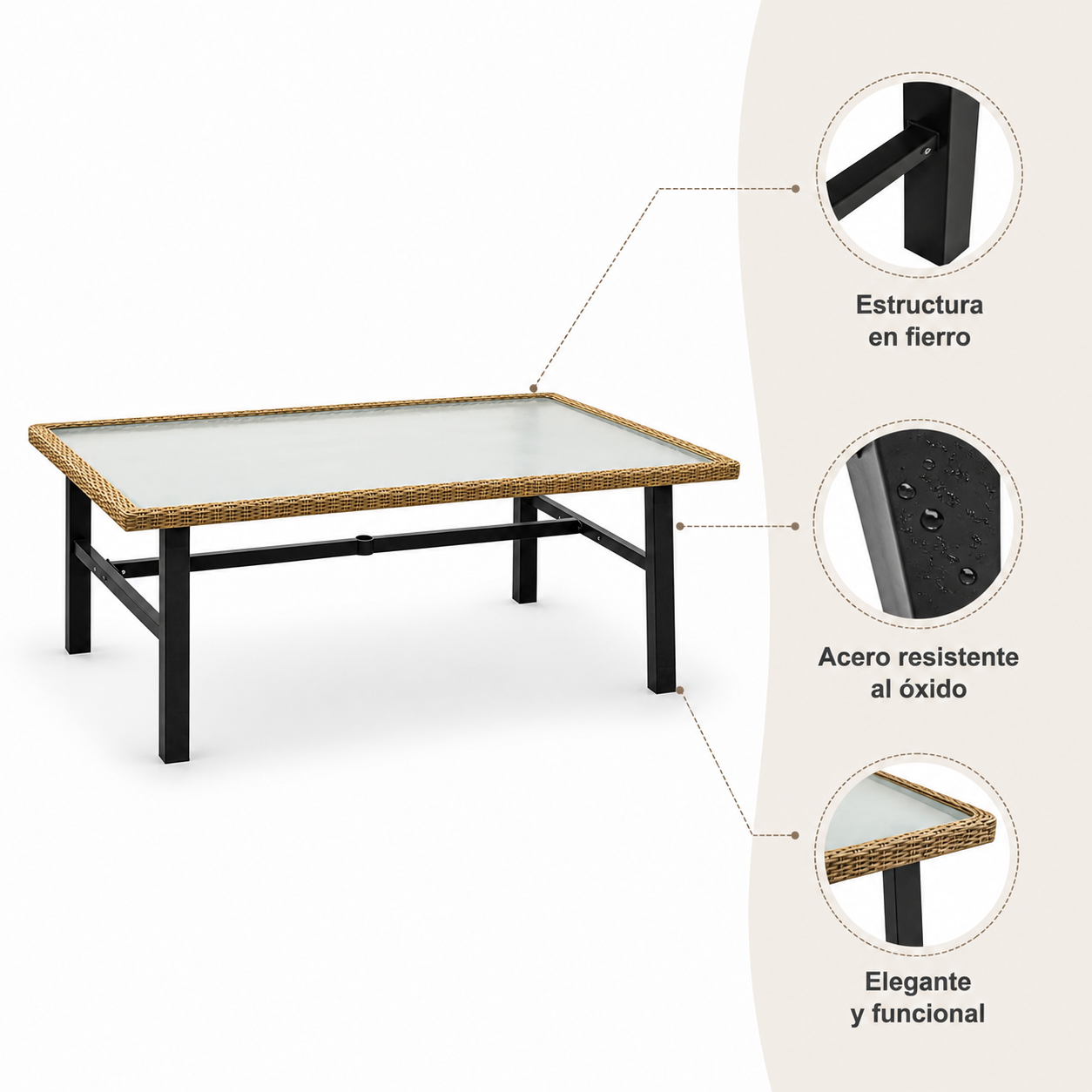 Mesa Monbard cubierta de vidrio