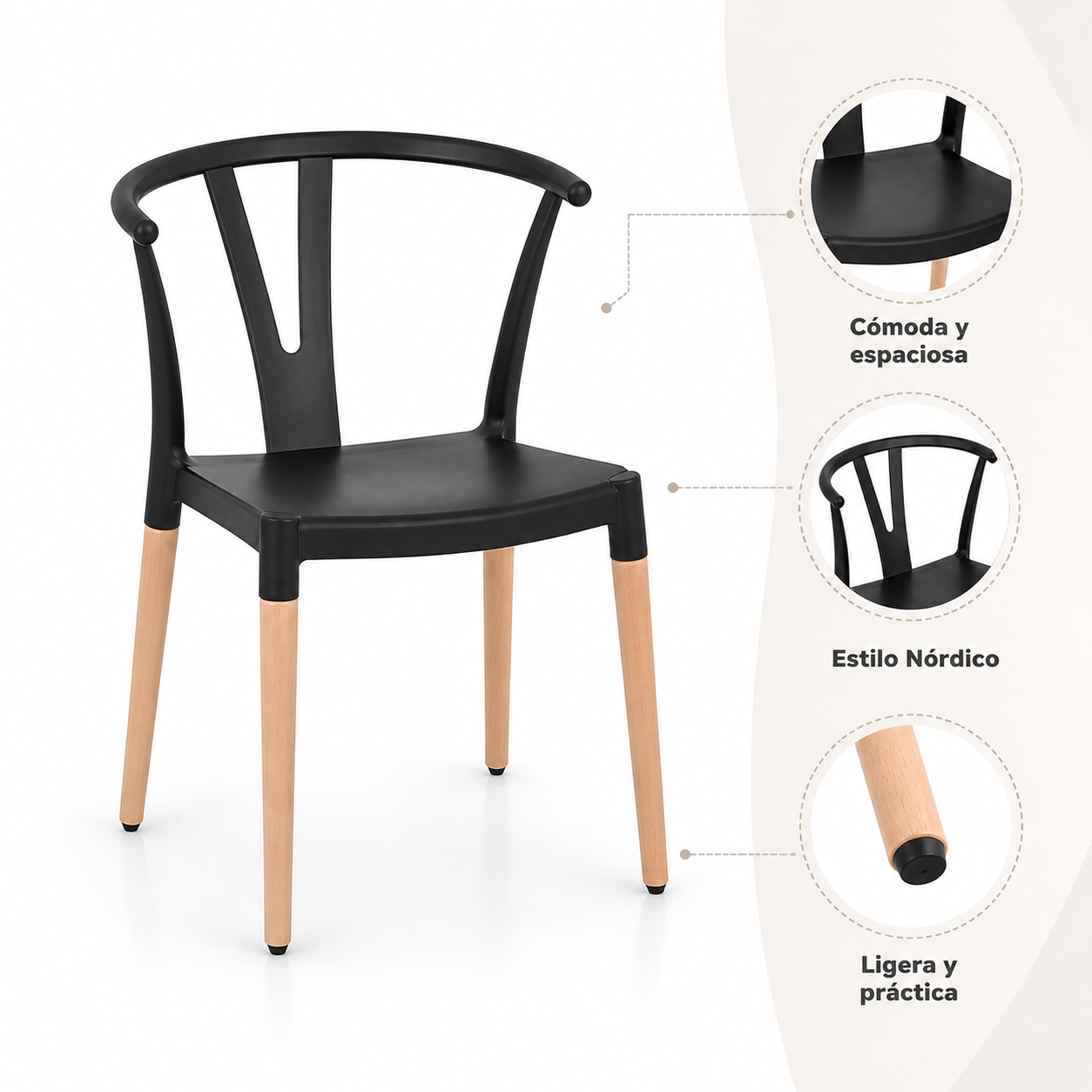 Pack 4 Sillas Wishbone Negra