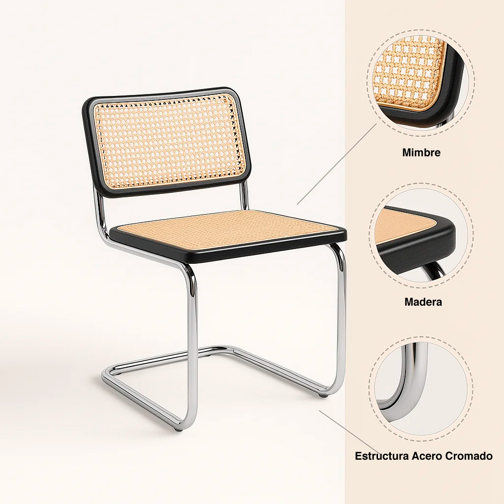 Pack de 2 Sillas Breuer Madera y Rattan - Negras