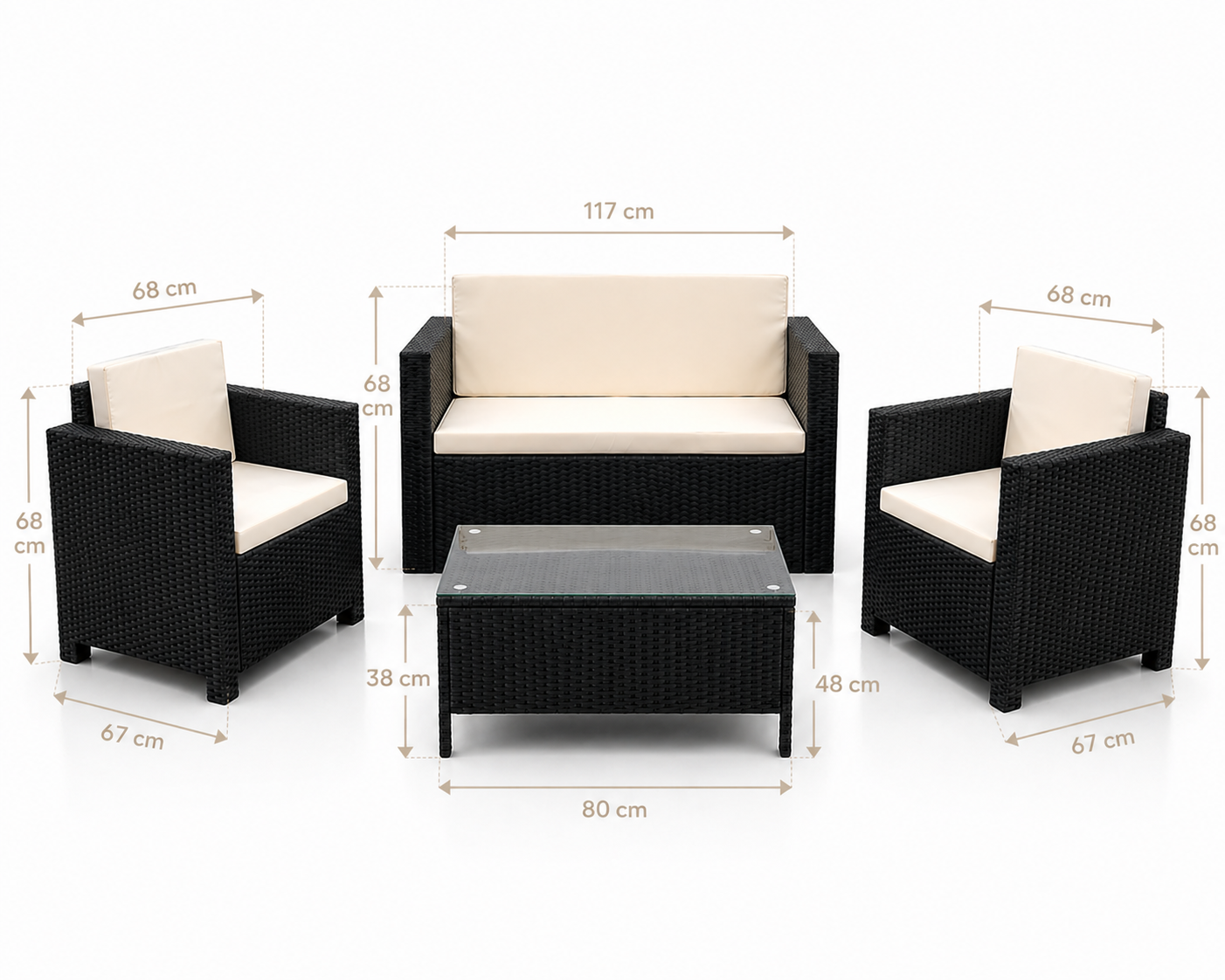 Set de terraza de 4 piezas Sunset Black Rattan