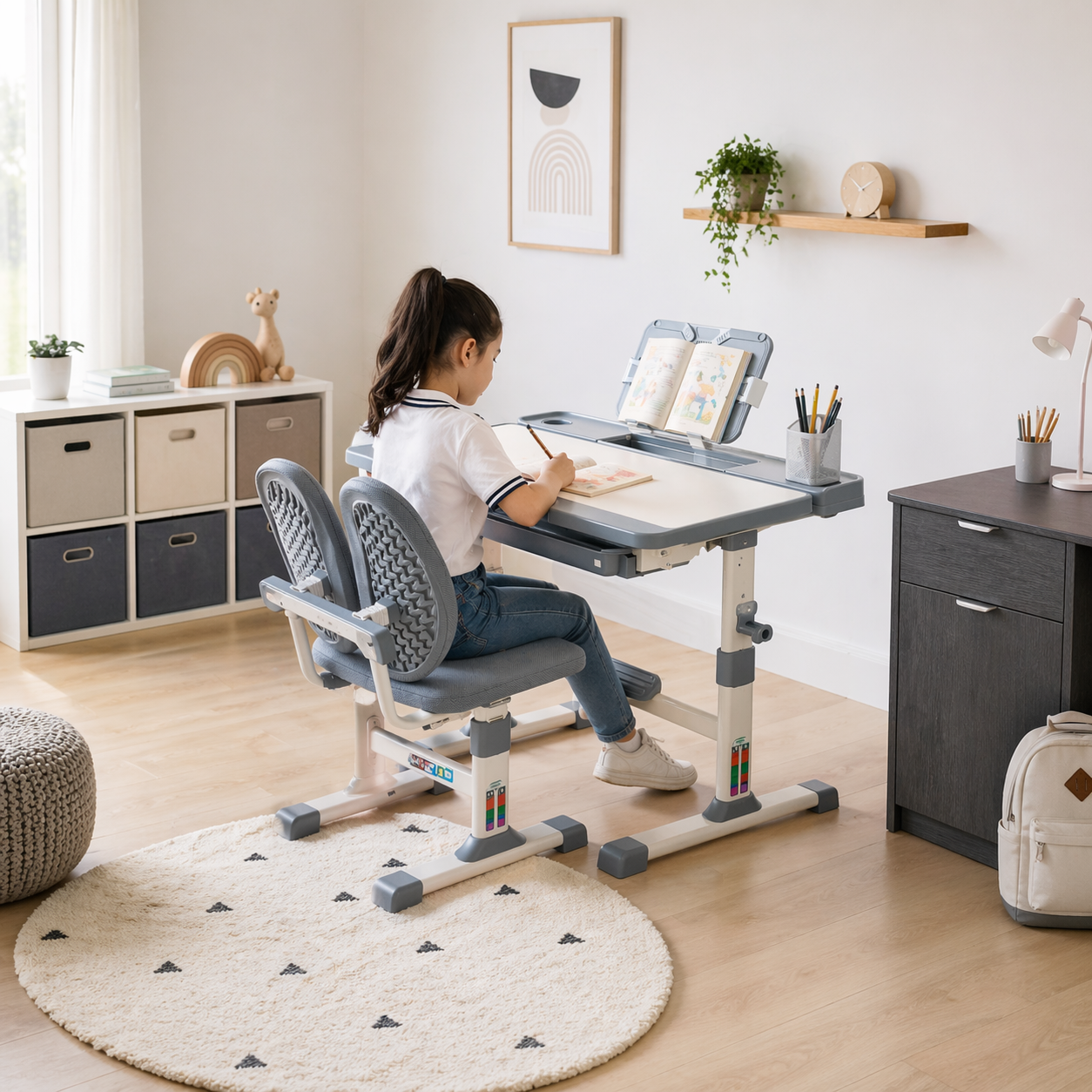 Escritorio más Silla Ergonomica para niños Gris
