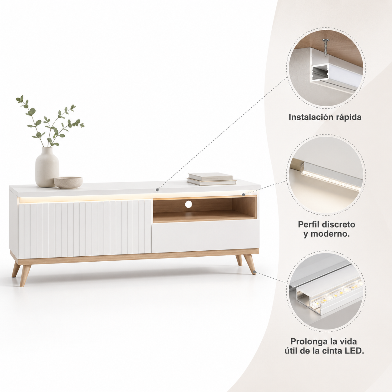 Perfil 2 metros 509 sobrepuesto plano bajo Color blanco 0.5mm  Konnergie