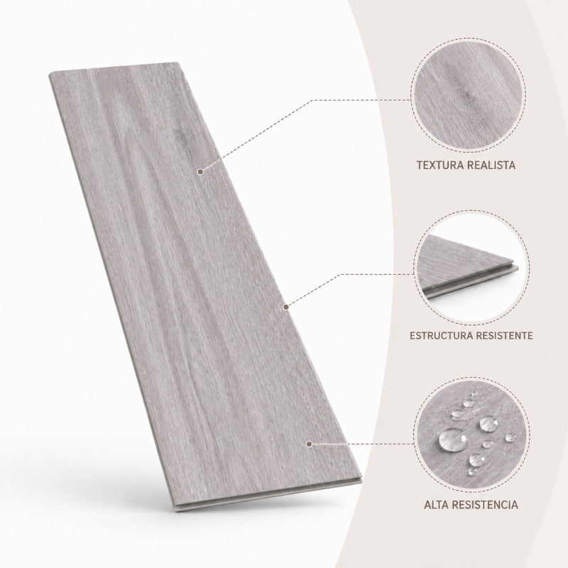 Piso vinilico SPC caja 12 unidades madera gris 2,69m2 122x184cm 4mm espesor