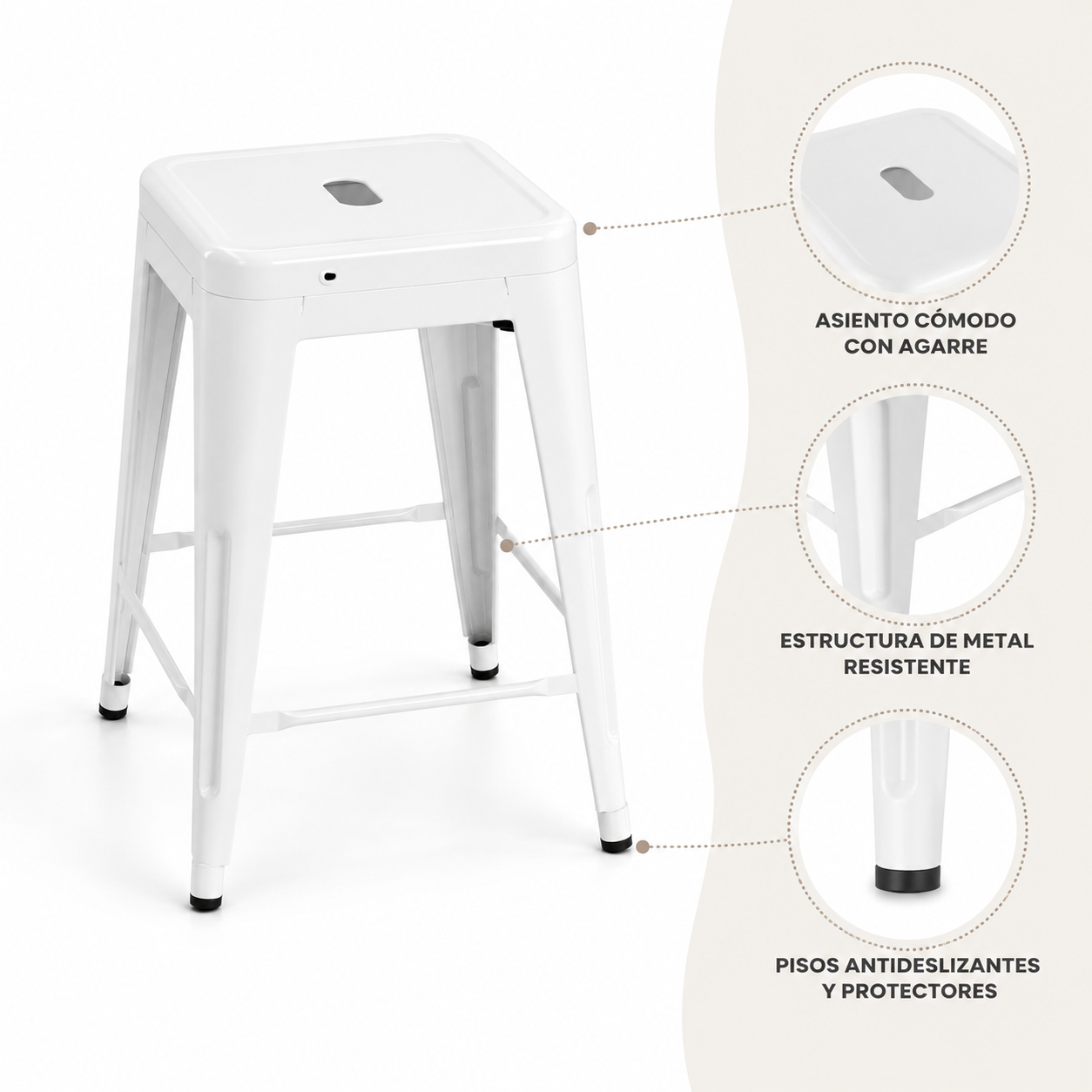 Taburete 77 cms blanco