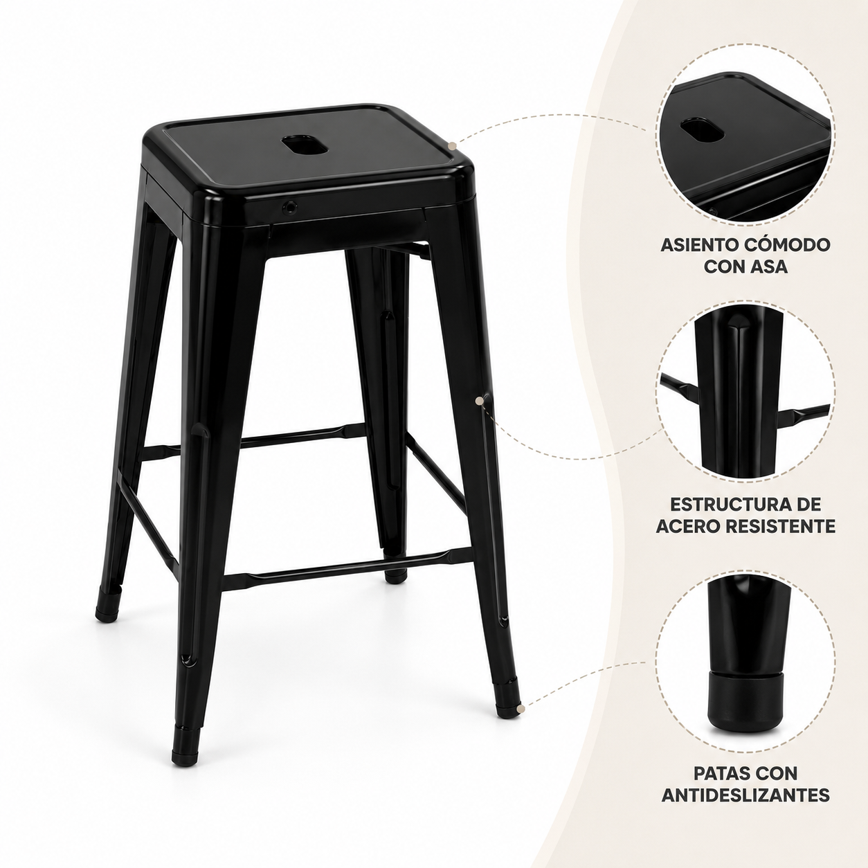 Taburete 66 cms Negro mate