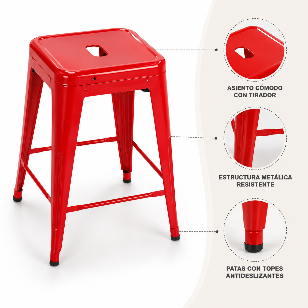 Taburete 77 cms Rojo